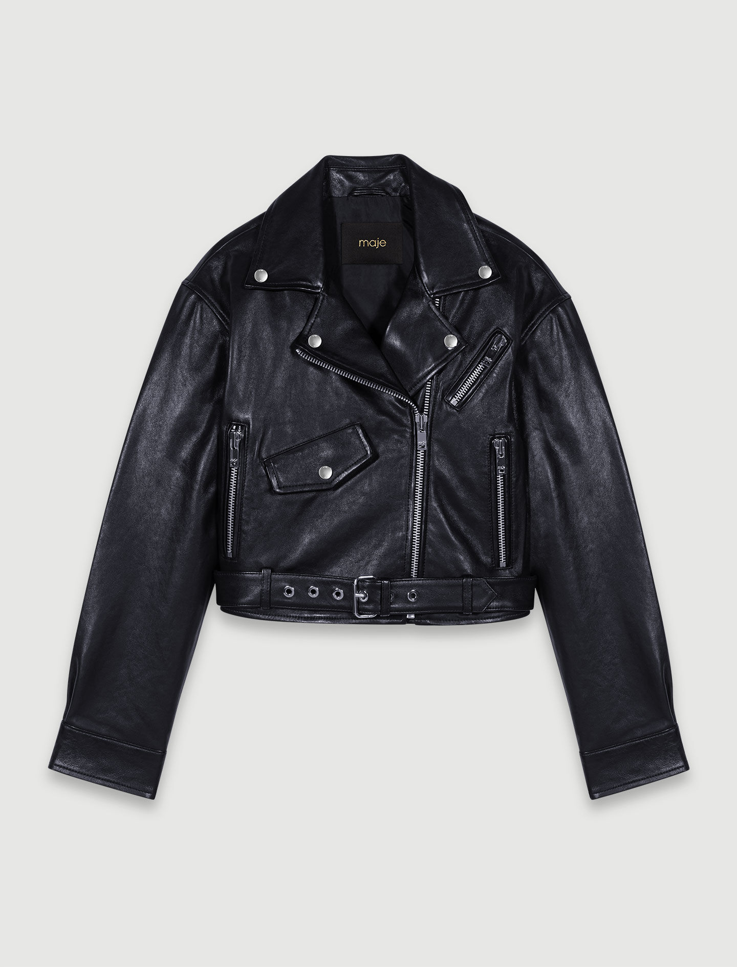 Cropped leather jacket Black / Gray For Women | Maje