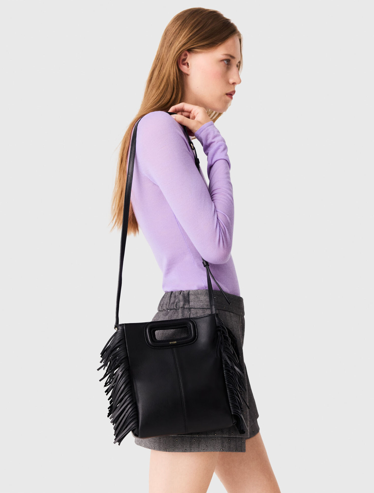 Smooth leather M bag with fringing