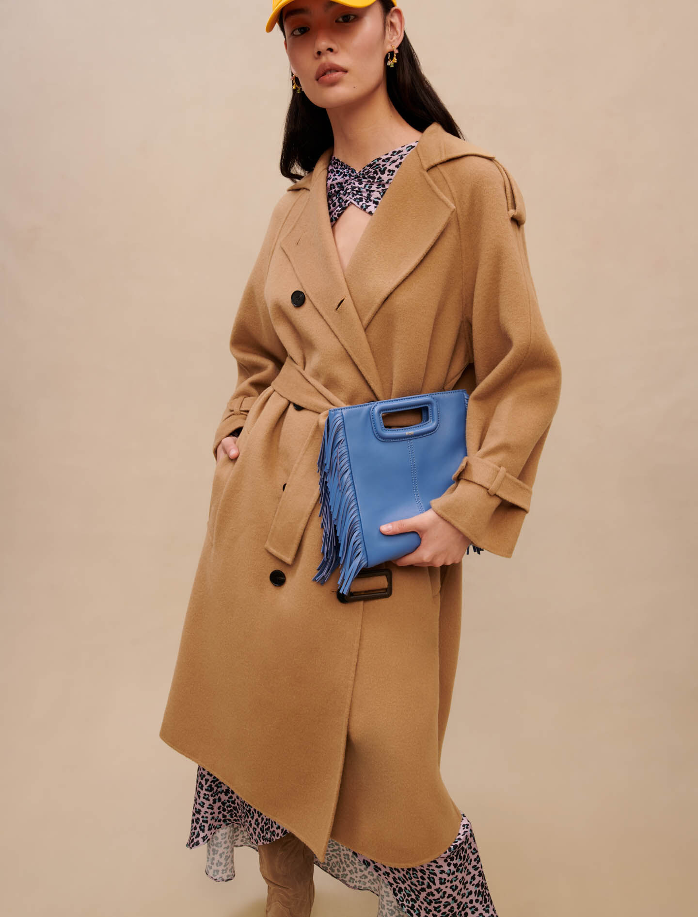 Smooth leather M bag with fringing Blue For Women | Maje