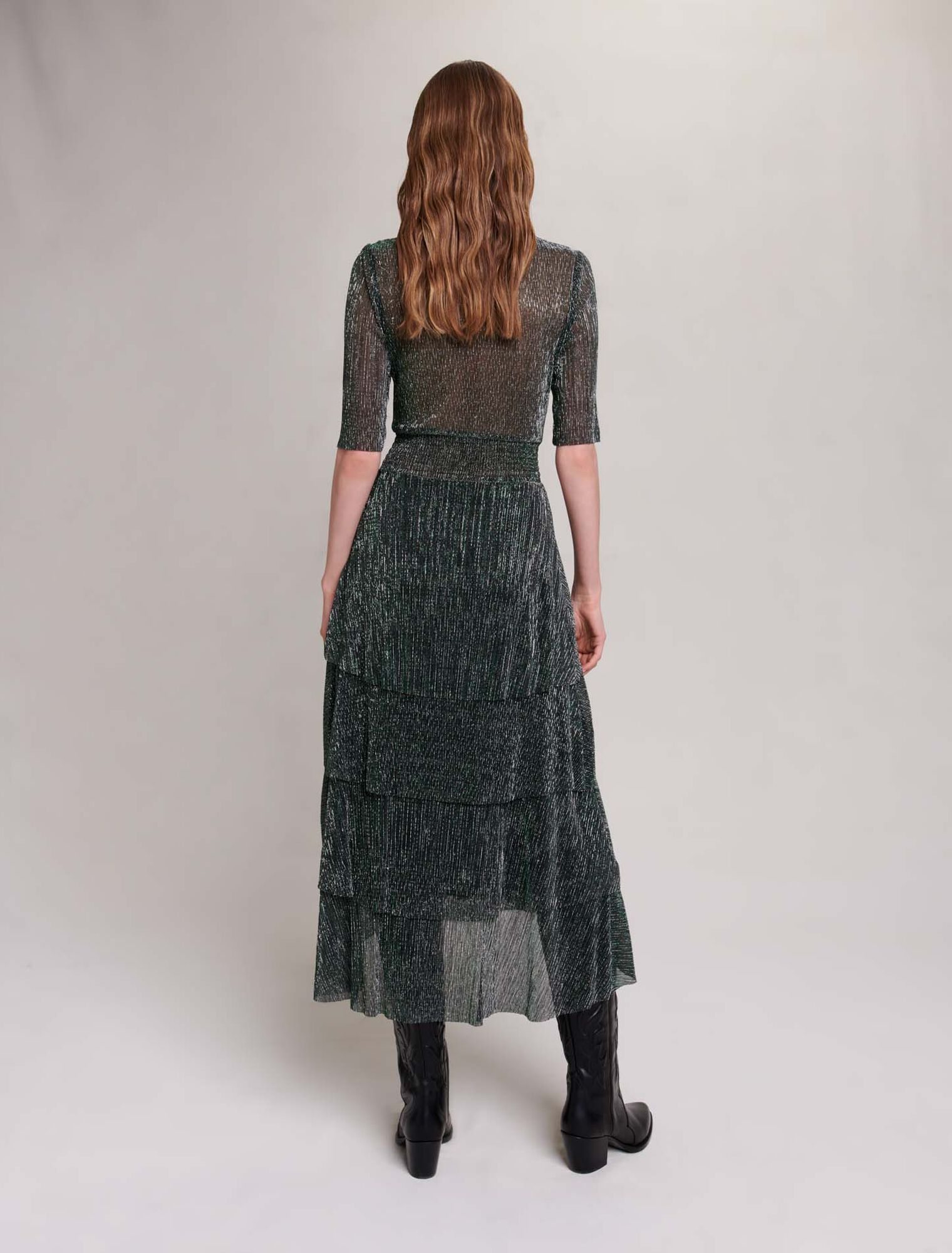 Robe en matière lurex stretch à volants
