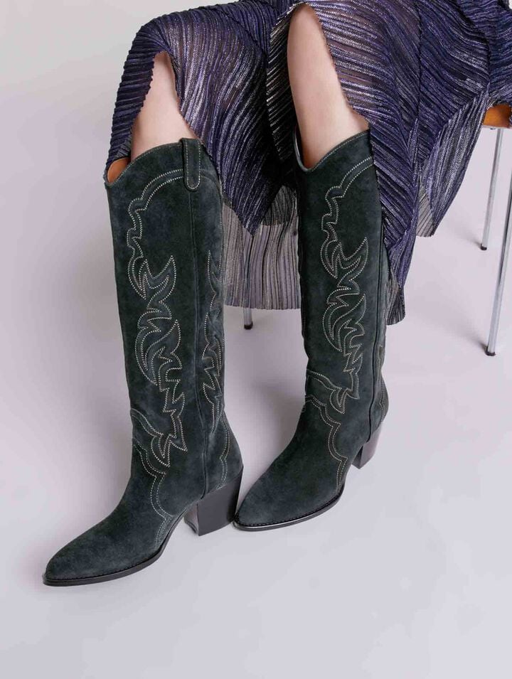 Bottes santiags en cuir suédé