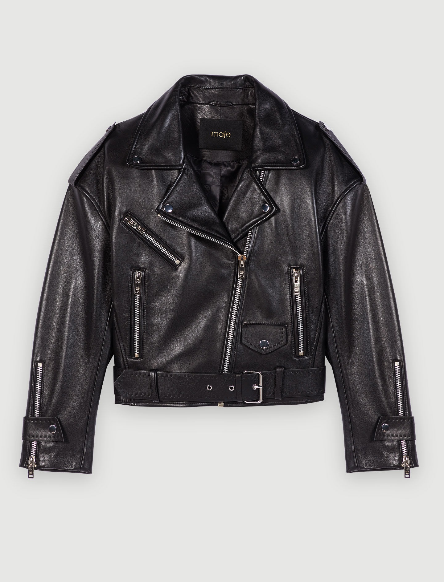 maje ライダースジャケット Leather biker-style jacket Black / Gray For Women | Maje