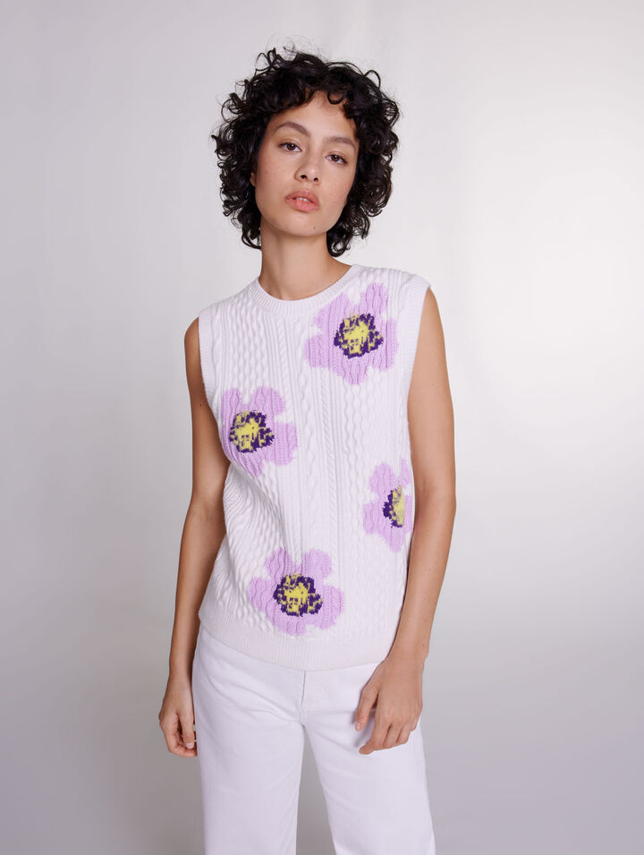 Pull sans manches orné de fleurs