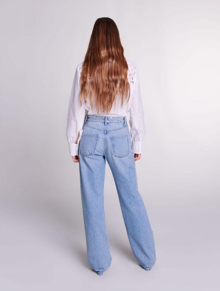 Wide-leg studded jeans