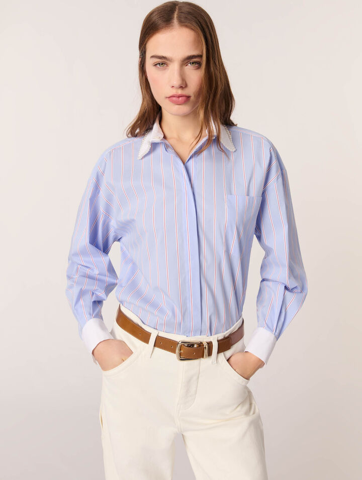 Chemise à rayures et col à perles