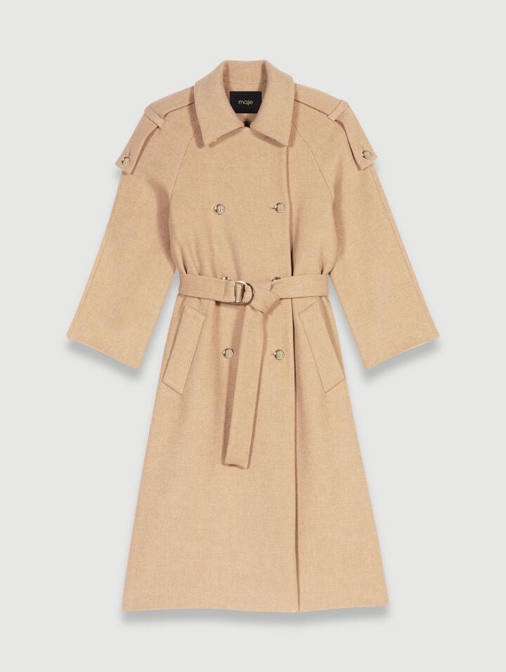 Manteau long en laine m&eacute;lang&eacute;e