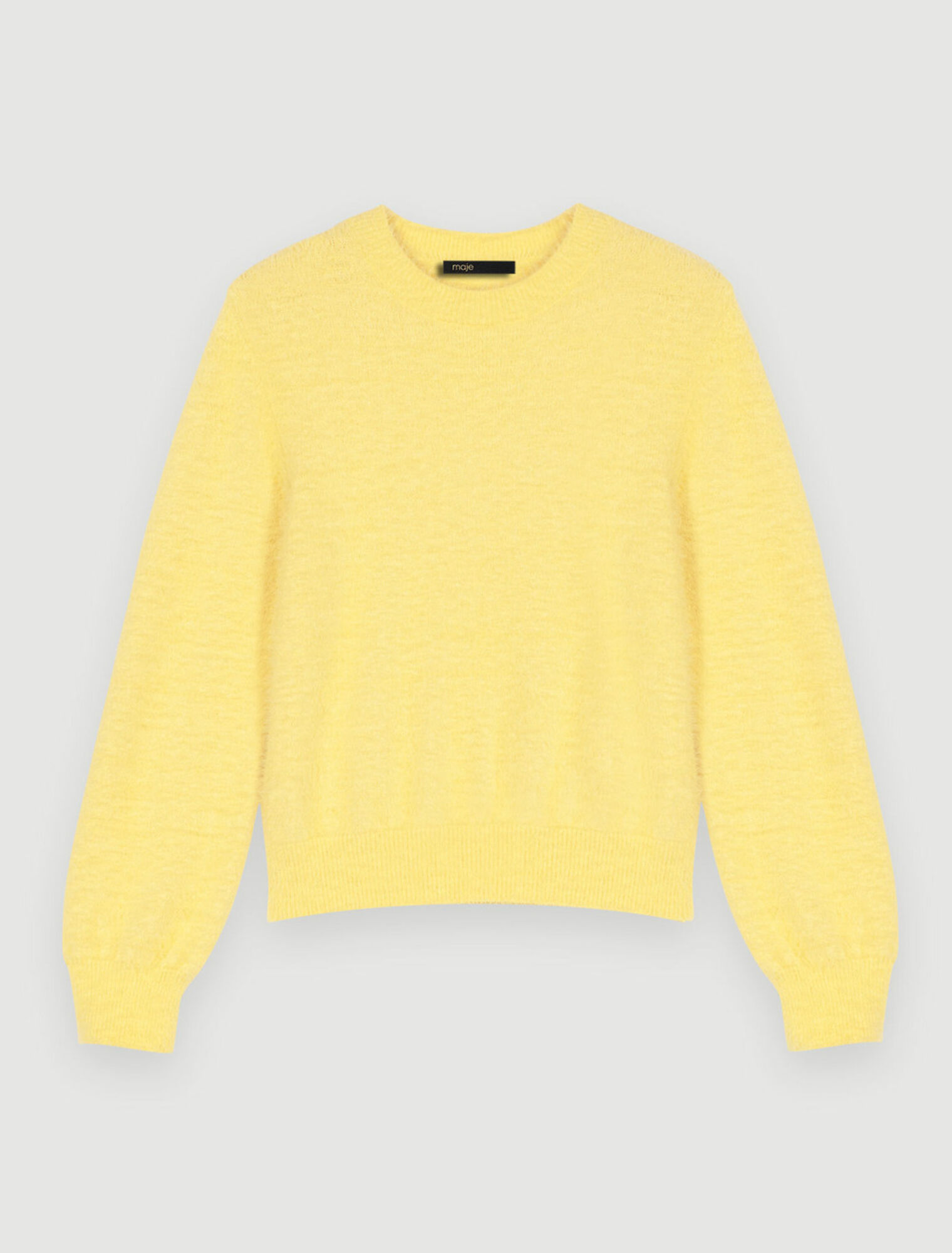 Chandail col rond duveteux jaune