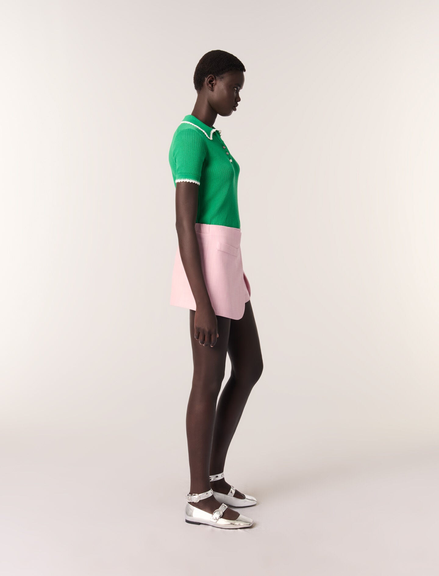 Pointelle knit crochet polo shirt