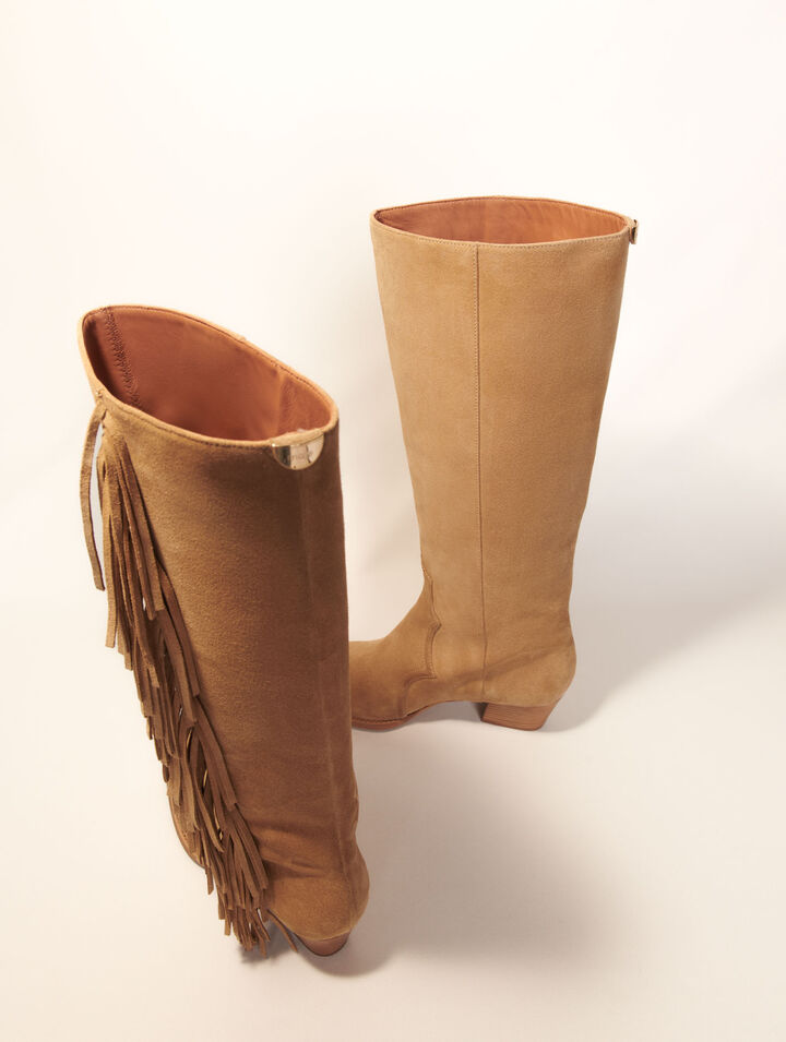 Bottes western en suède à franges