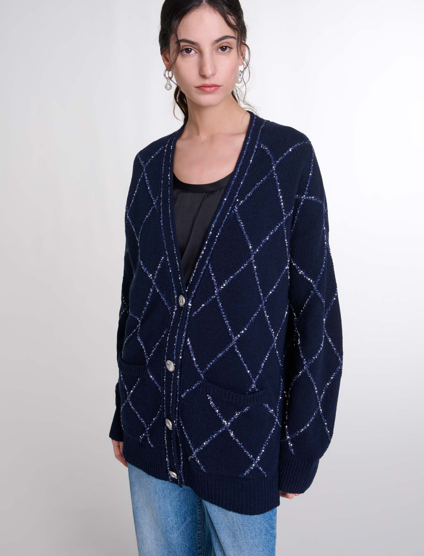 Longline wool cardigan Blue For Women | Maje