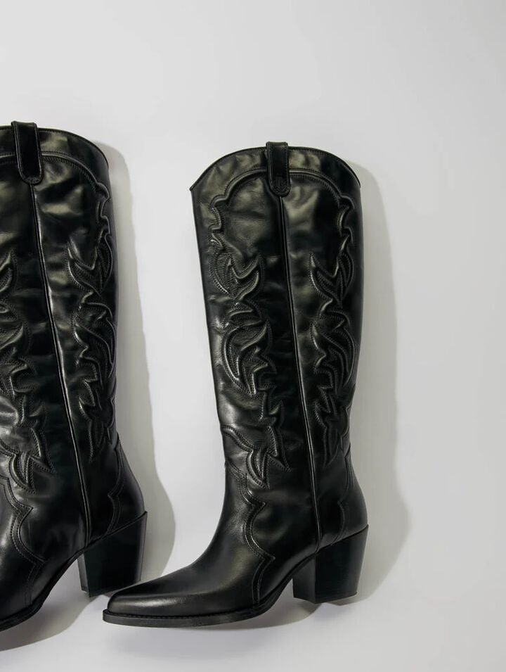 Bottes santiags en cuir lisse brodé