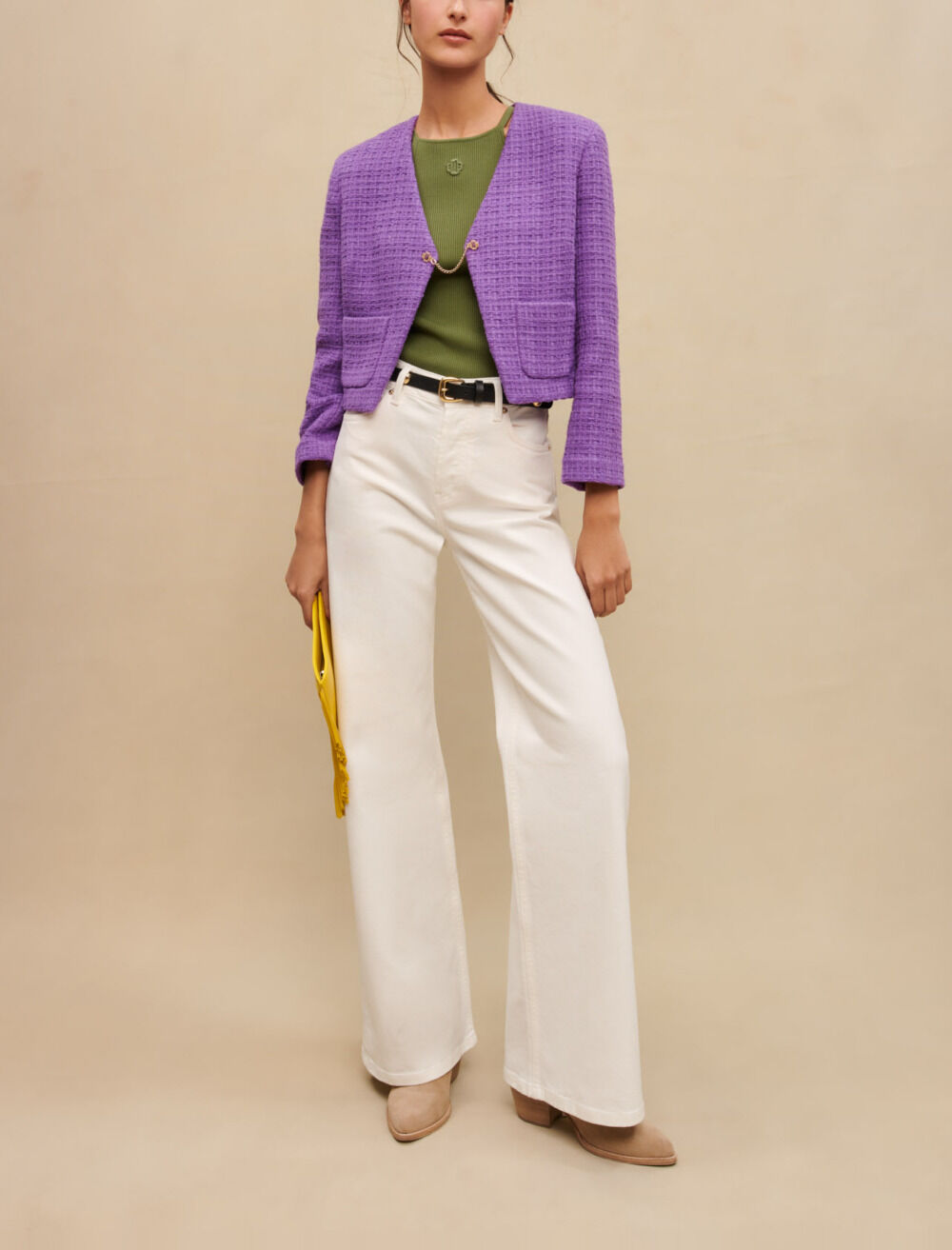 Veste courte en tweed Purple pour femme Maje
