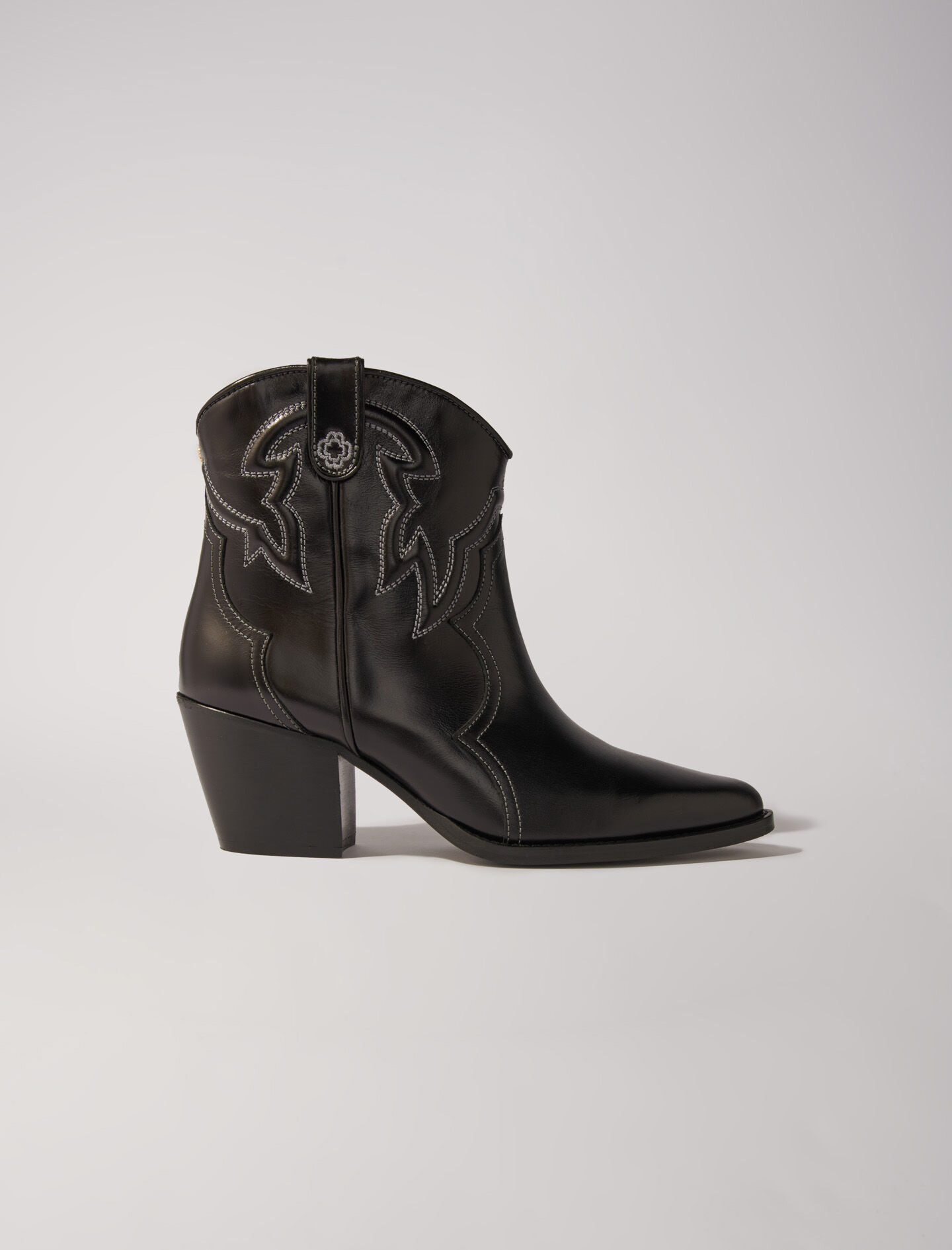 Leather cowboy ankle boots Black Gray For Women Maje