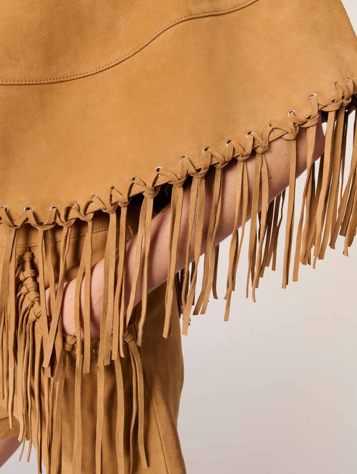 Short leather fringed coat