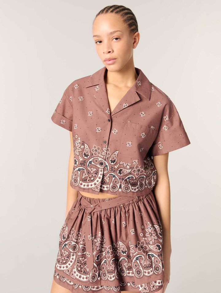Chemise courte imprimée à strass