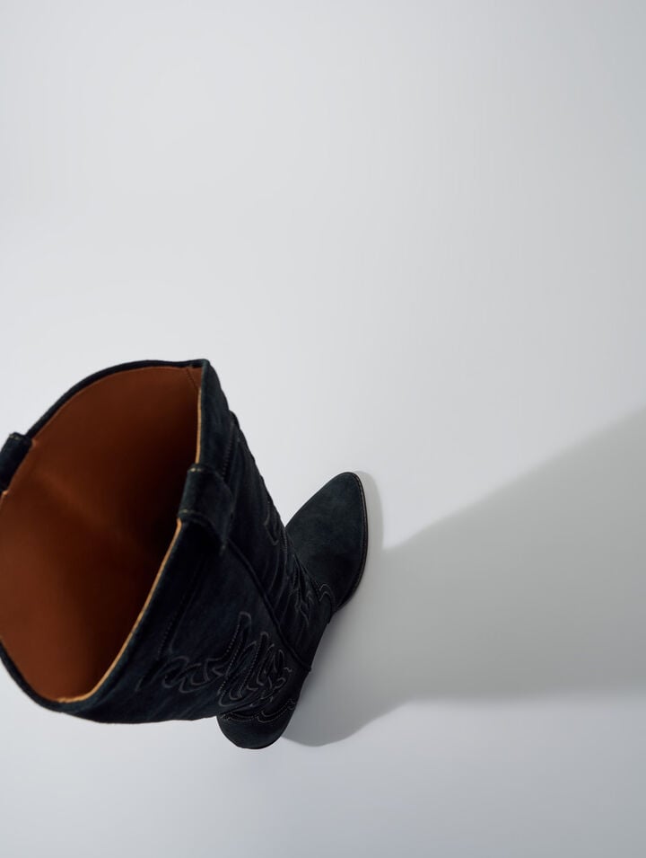 Bottes santiags en cuir suédé