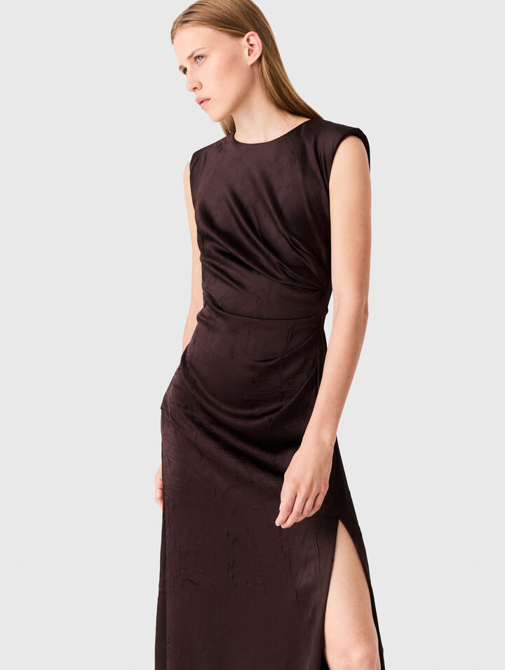 Satin-effect draped maxi dress