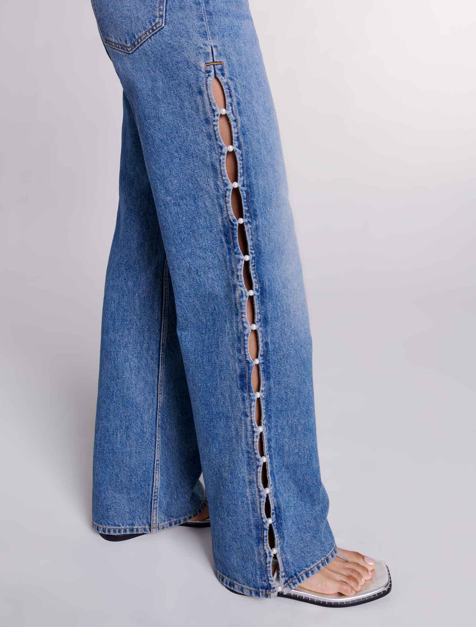 Jeans droit ajouré et perlé