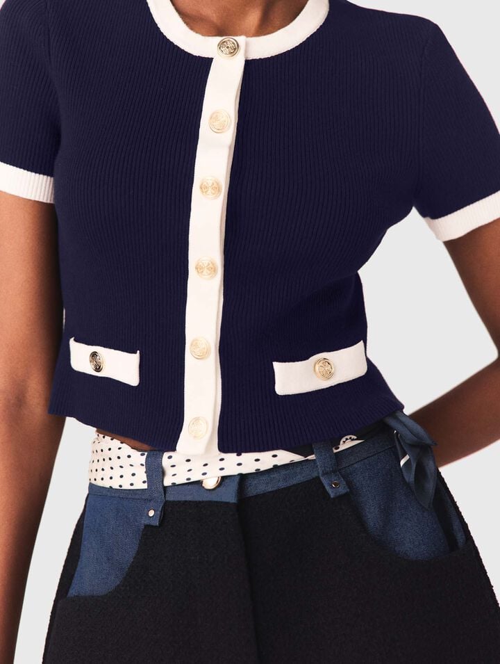 Cardigan court &agrave; d&eacute;tails contrast&eacute;s