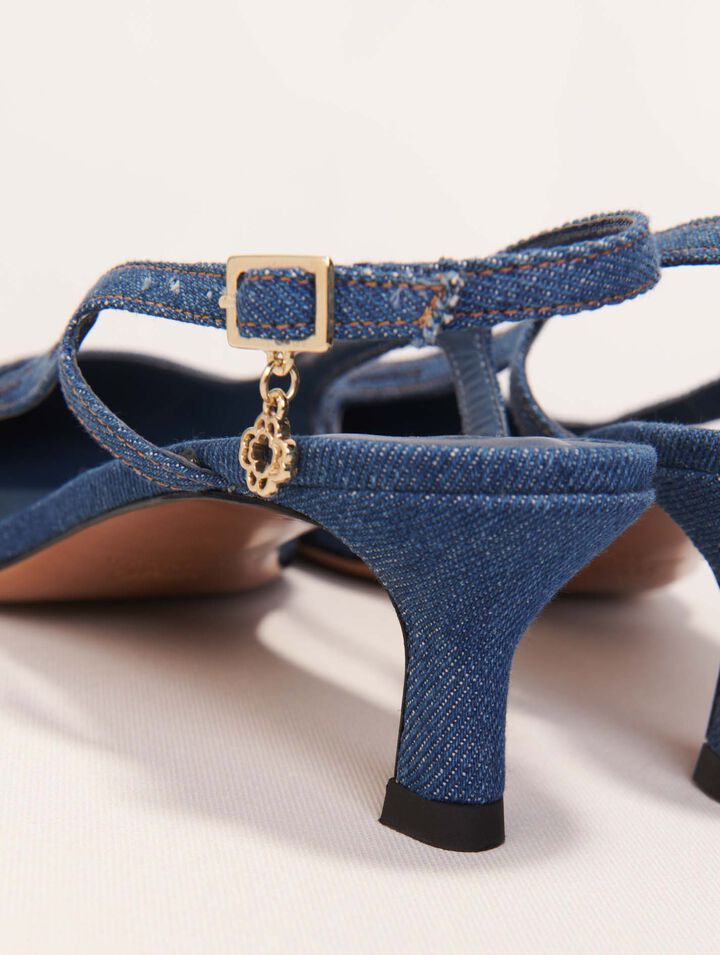 Escarpins slingback en denim strassé
