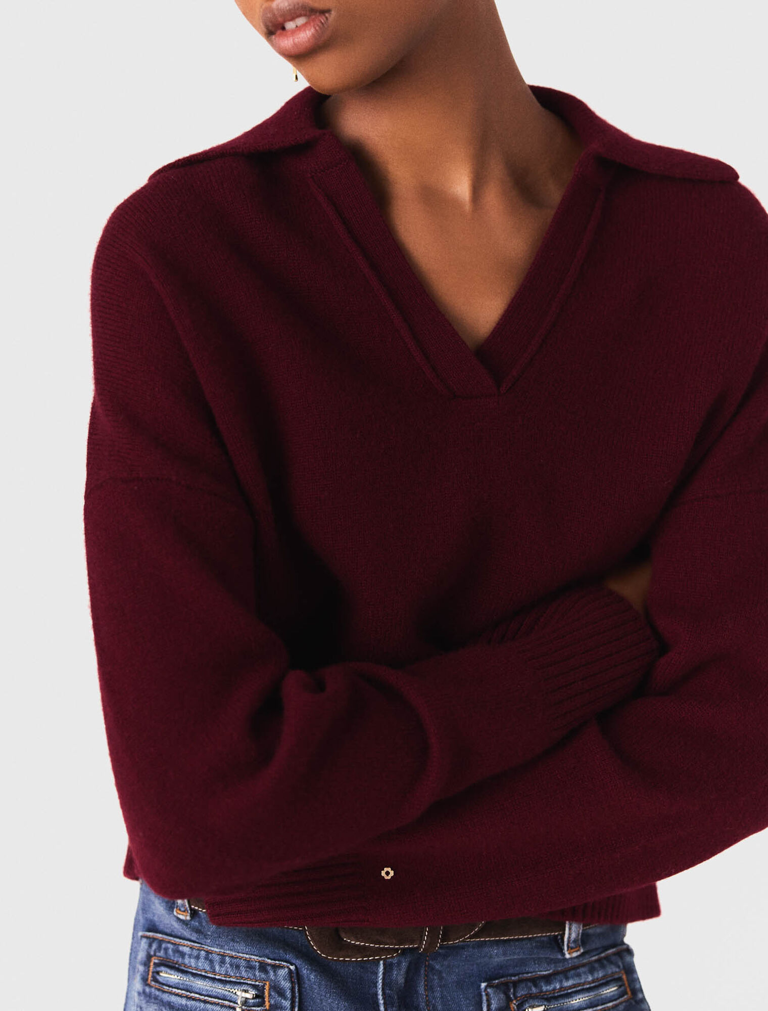 Open polo collar jumper