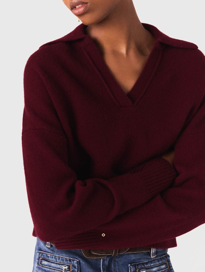 Open polo collar cardigan
