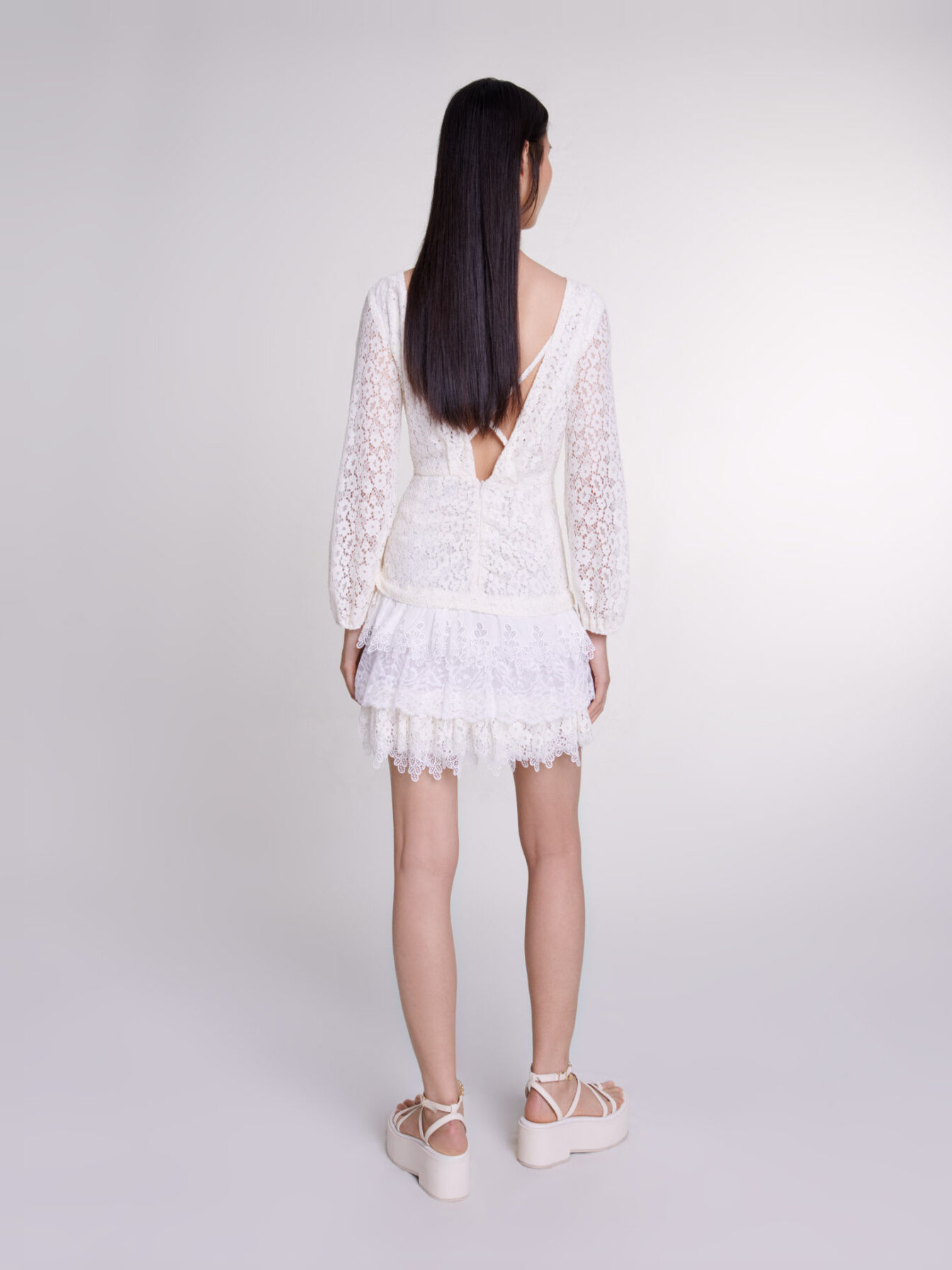 【mayu】lettering lace dress / ANDRESD Draped lace dress White For Women | Maje