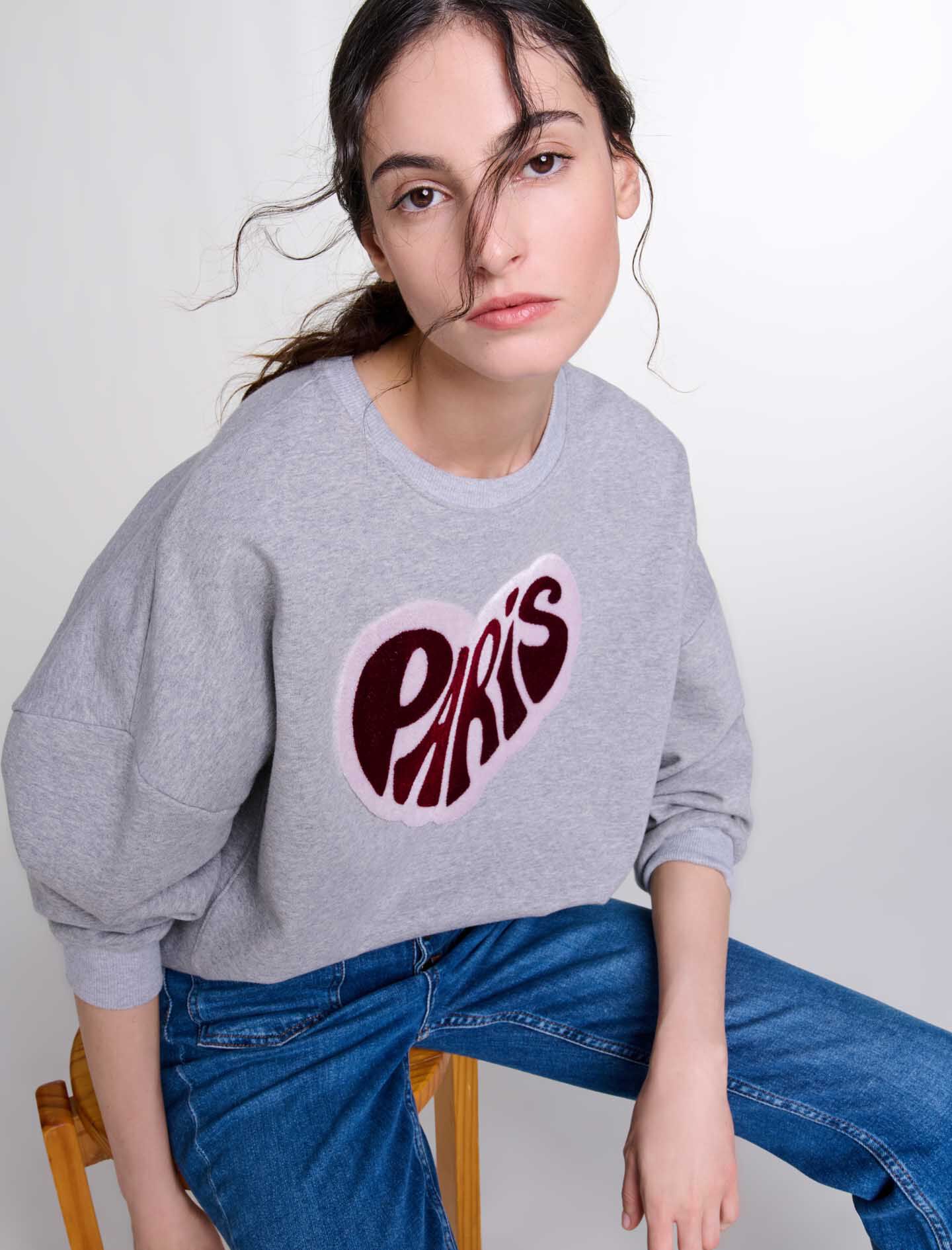 Paris heart patch sweatshirt Black / Gray For Women | Maje