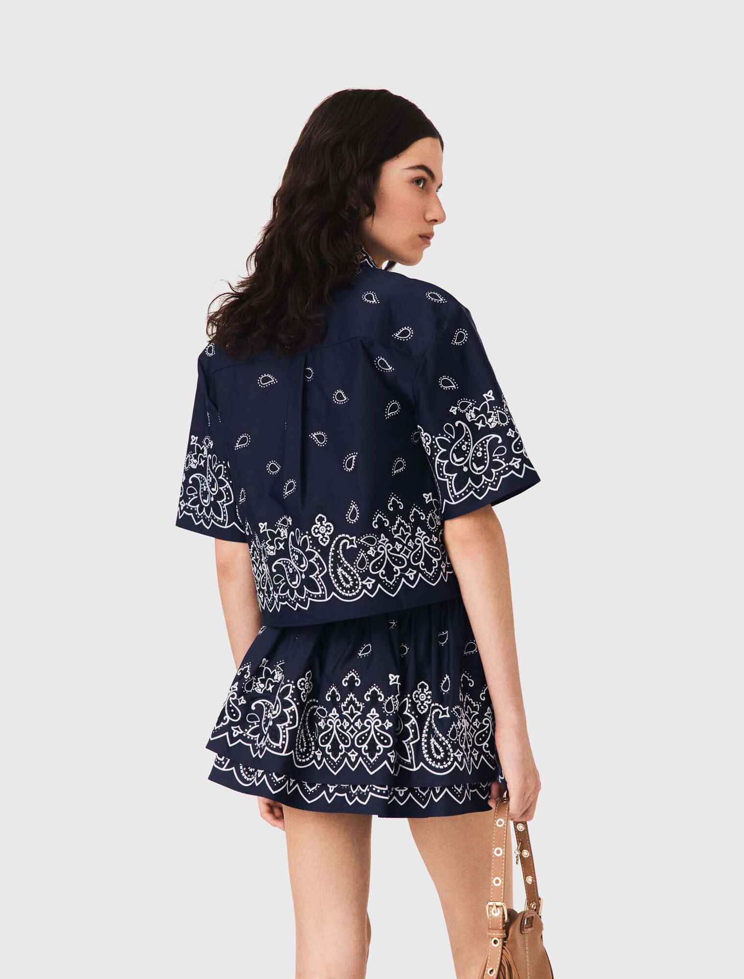 Cropped embroidered taffeta shirt