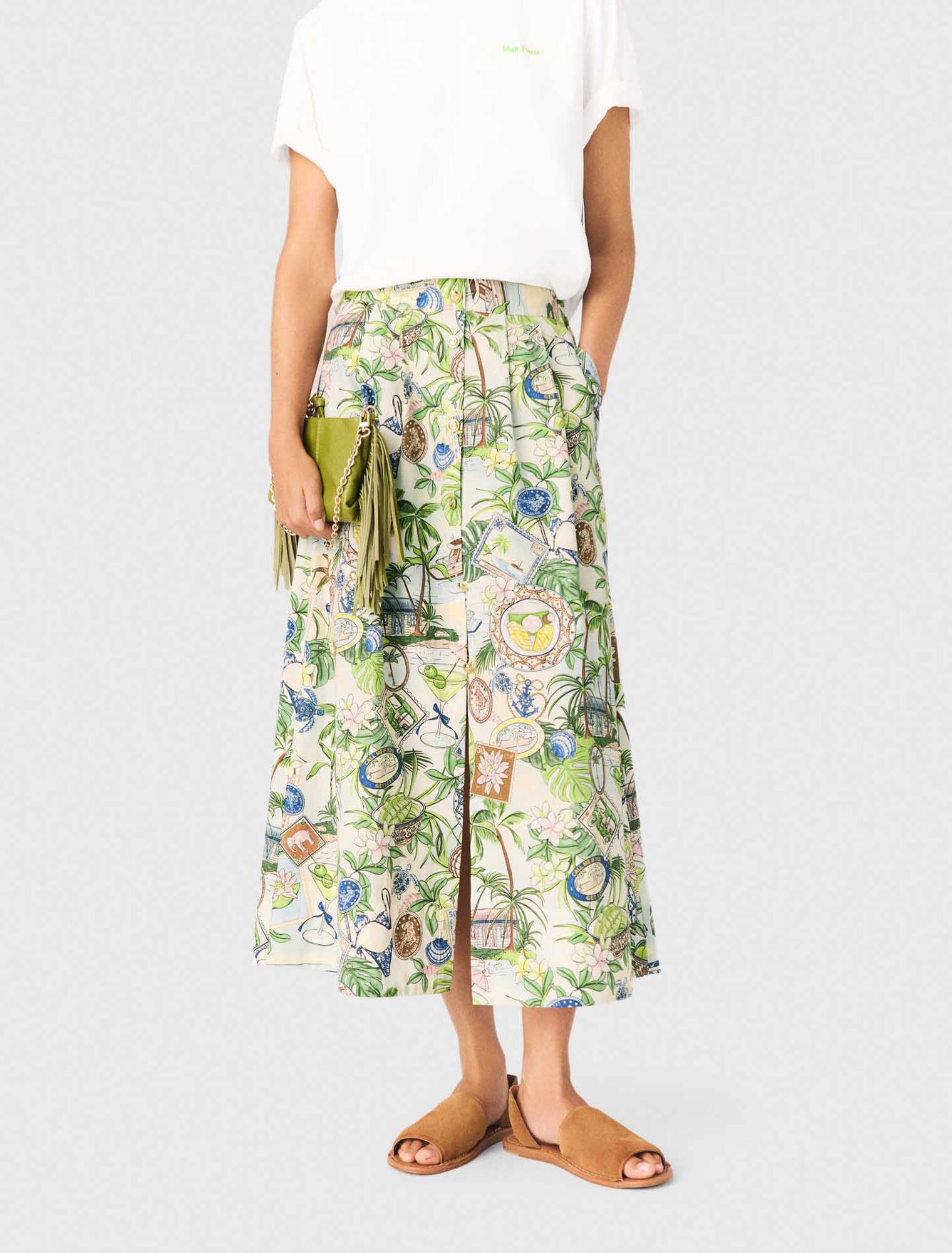 Printed maxi skirt with shorts