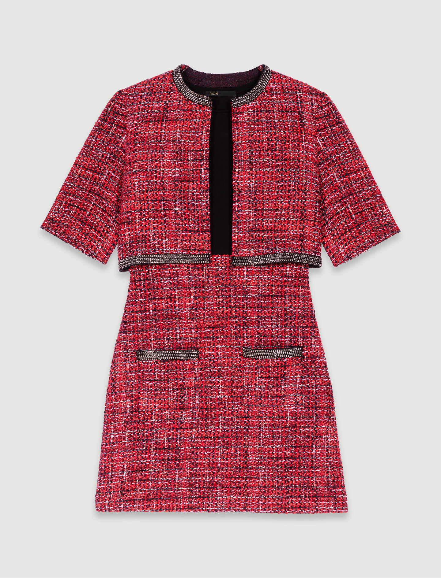 Maje red tweed dress top