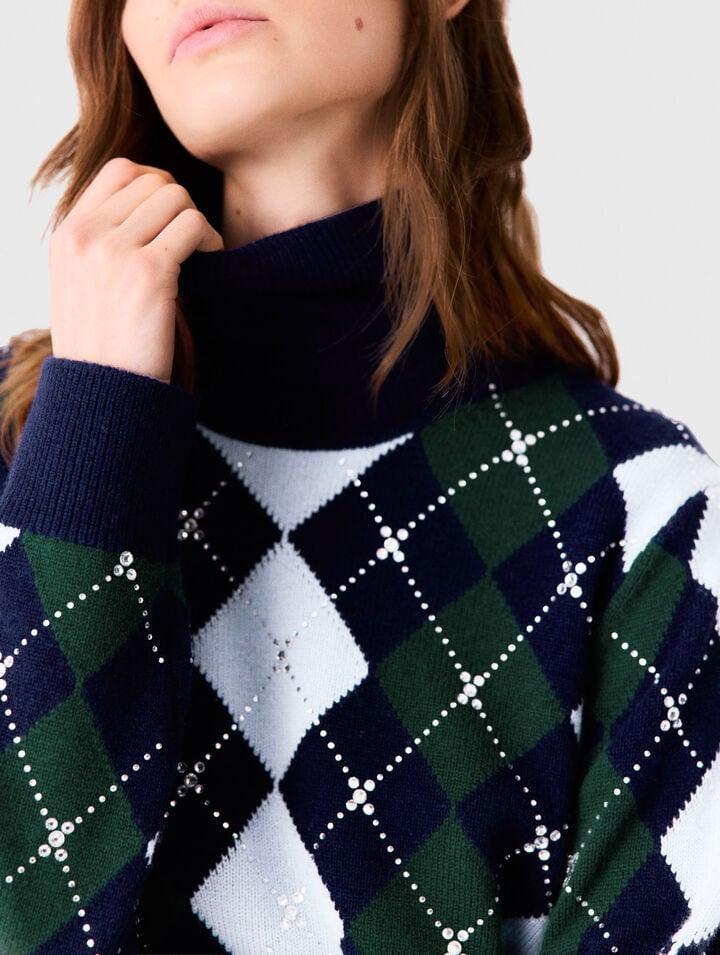 Pull &agrave; motif argyle avec strass