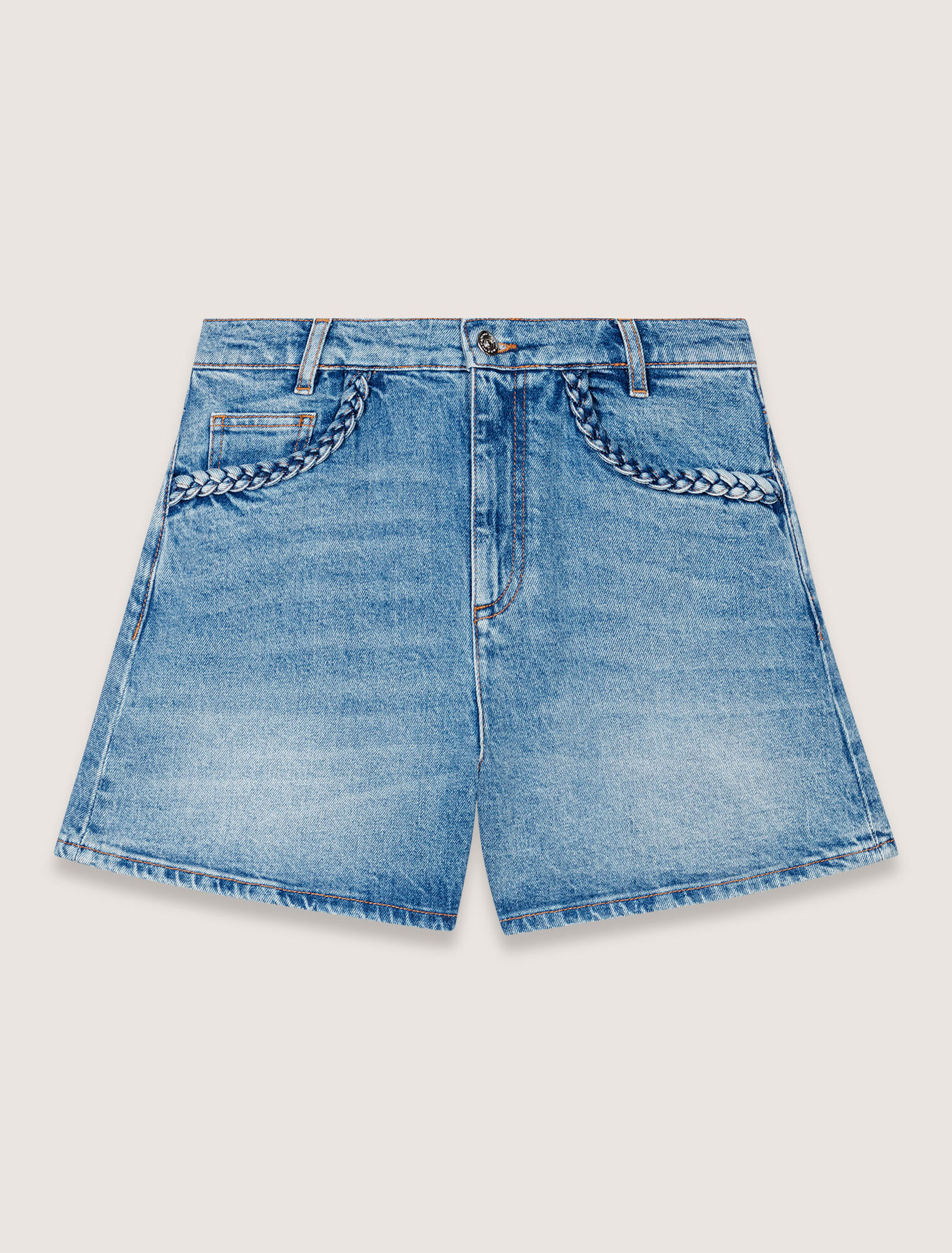 Short en denim et galons tressés