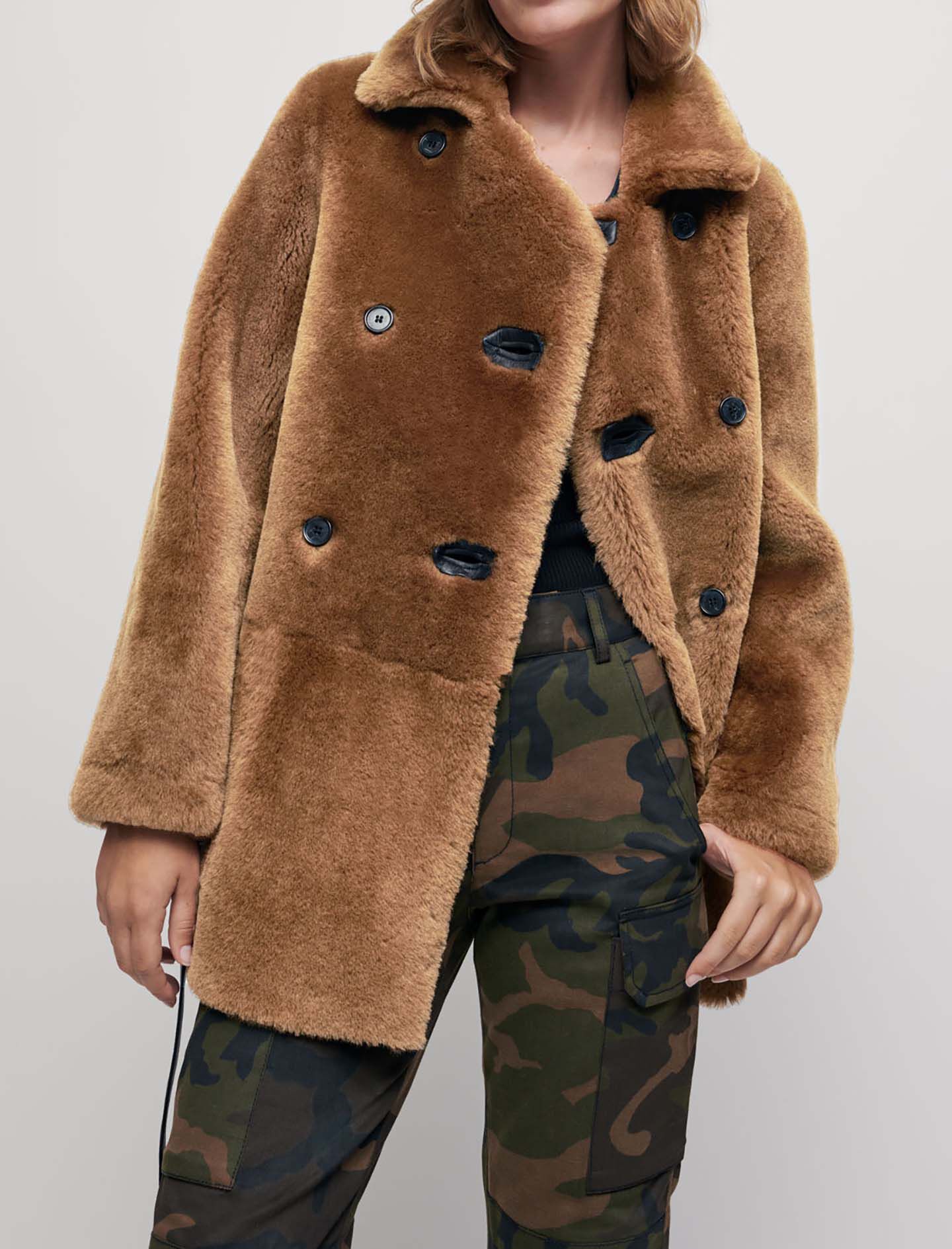 Reversible shearling coat Black Gray For Women Maje