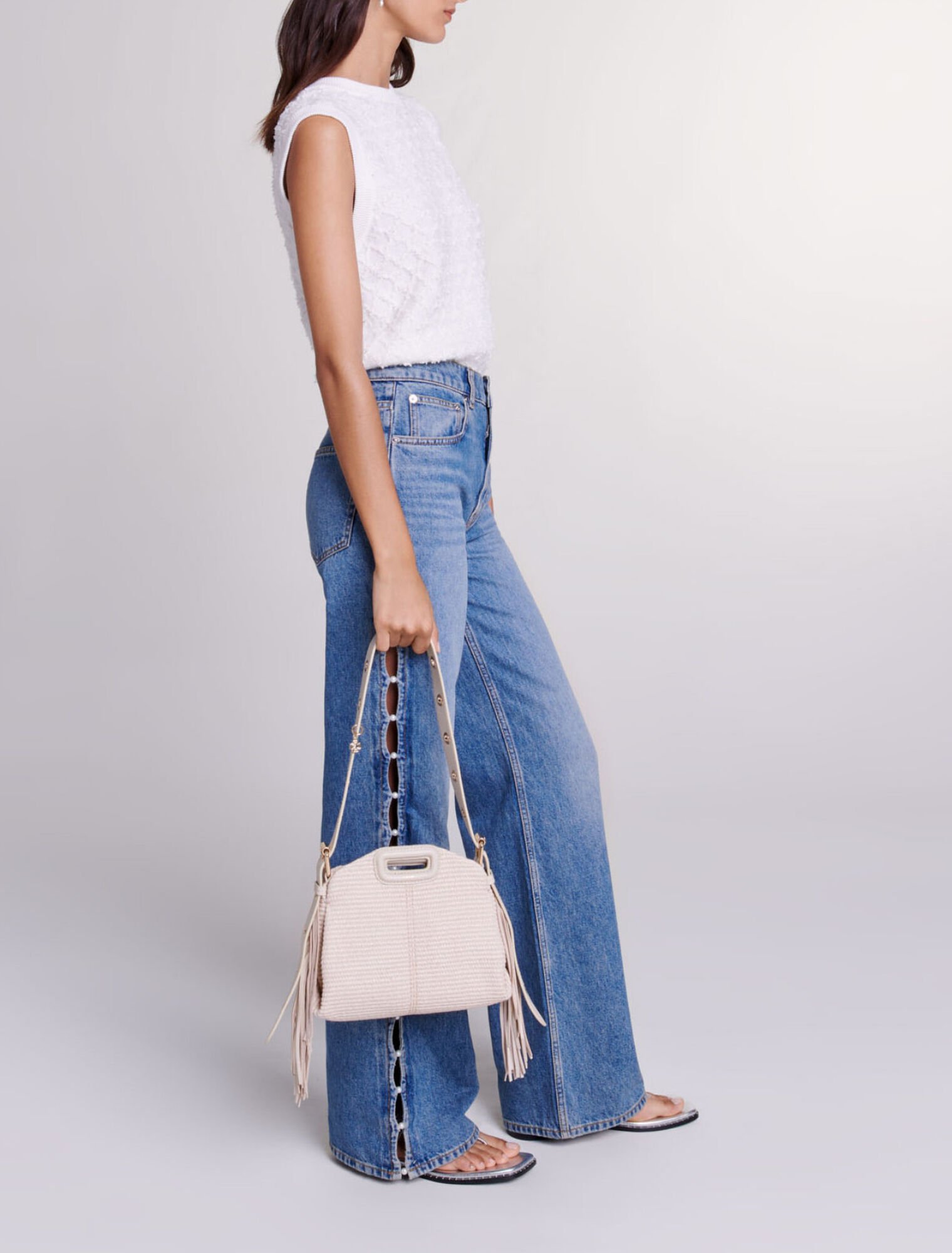 Beaded cutaway jeans