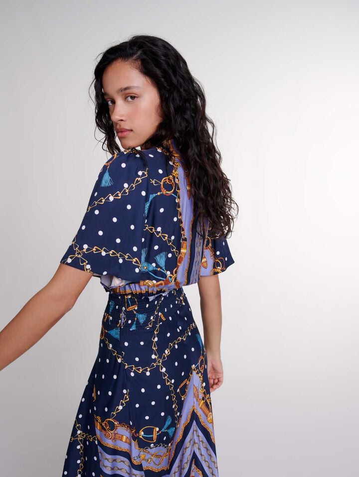 Robe longue satinée imprimée 