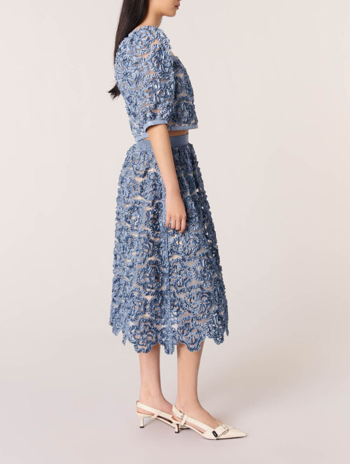 Jupe longue en organza motif floral