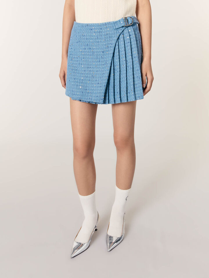 Jupe-short plissée en tweed