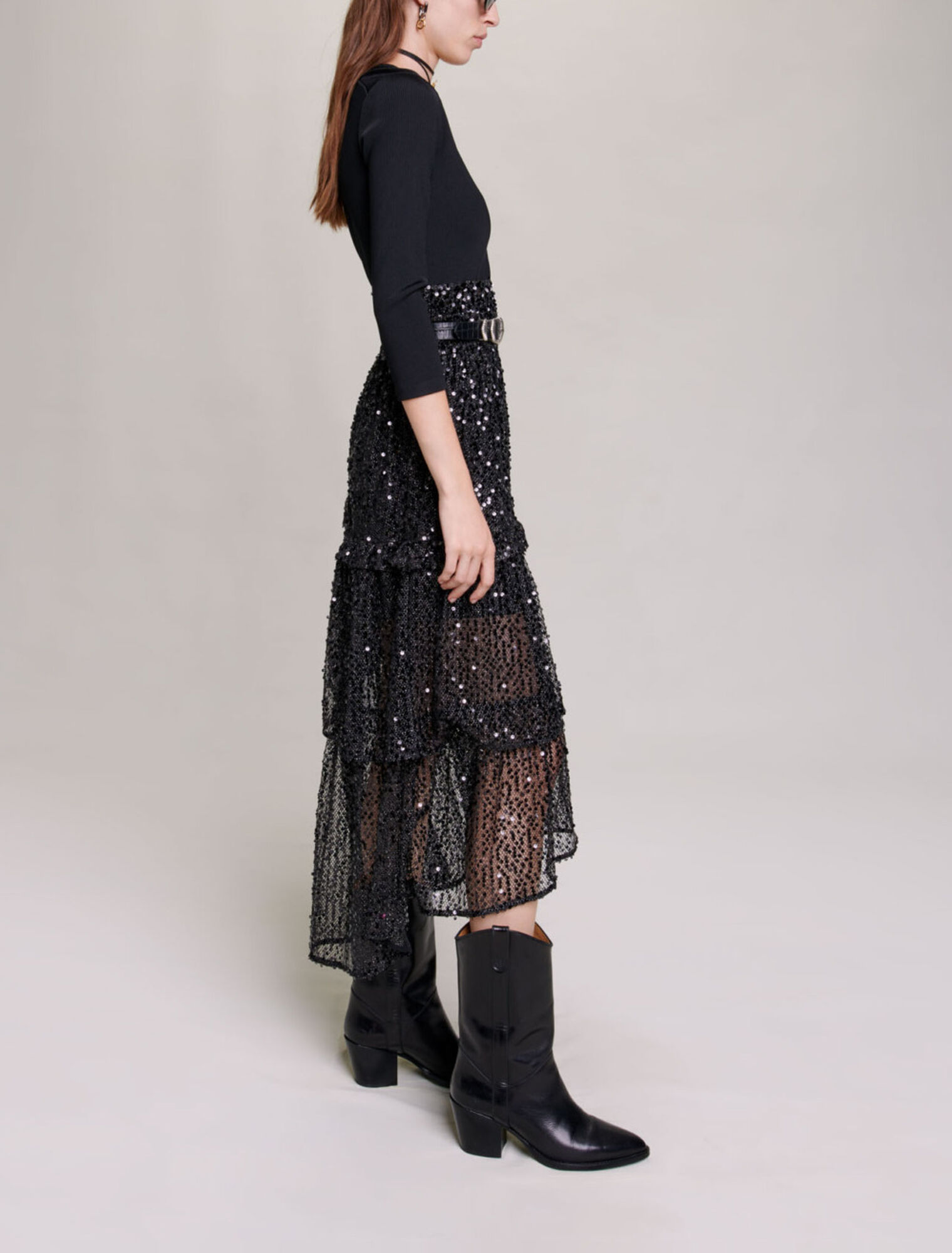 Sequin and mesh maxi dress