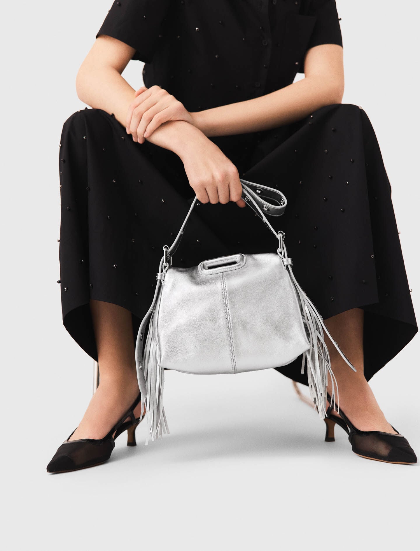 Metallic leather Miss M Mini bag Black / Gray For Women | Maje