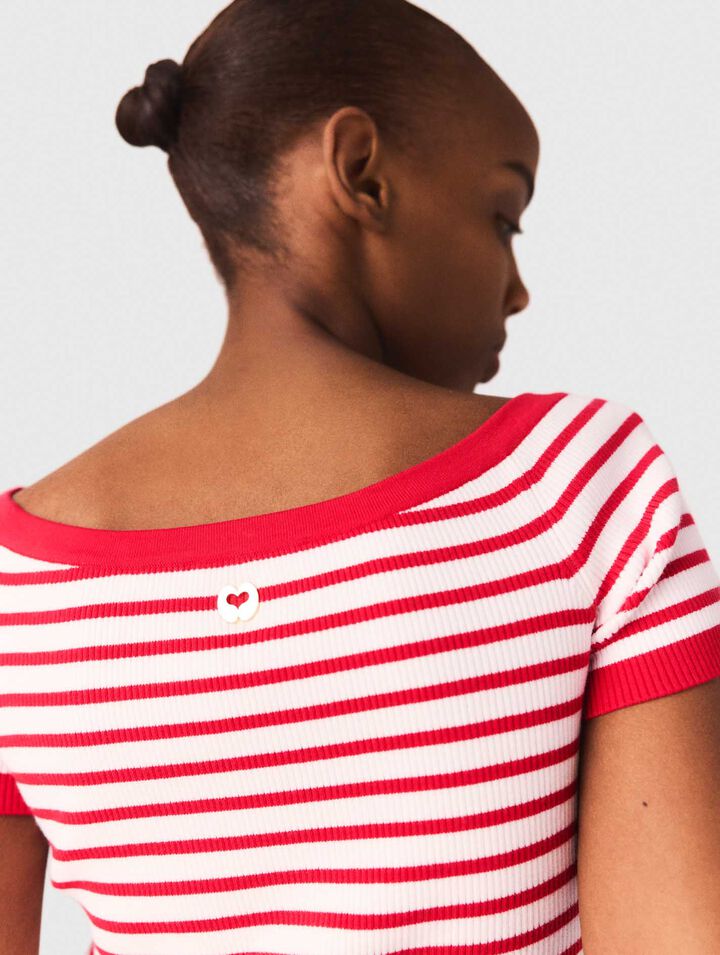 Striped knit top with boat neck