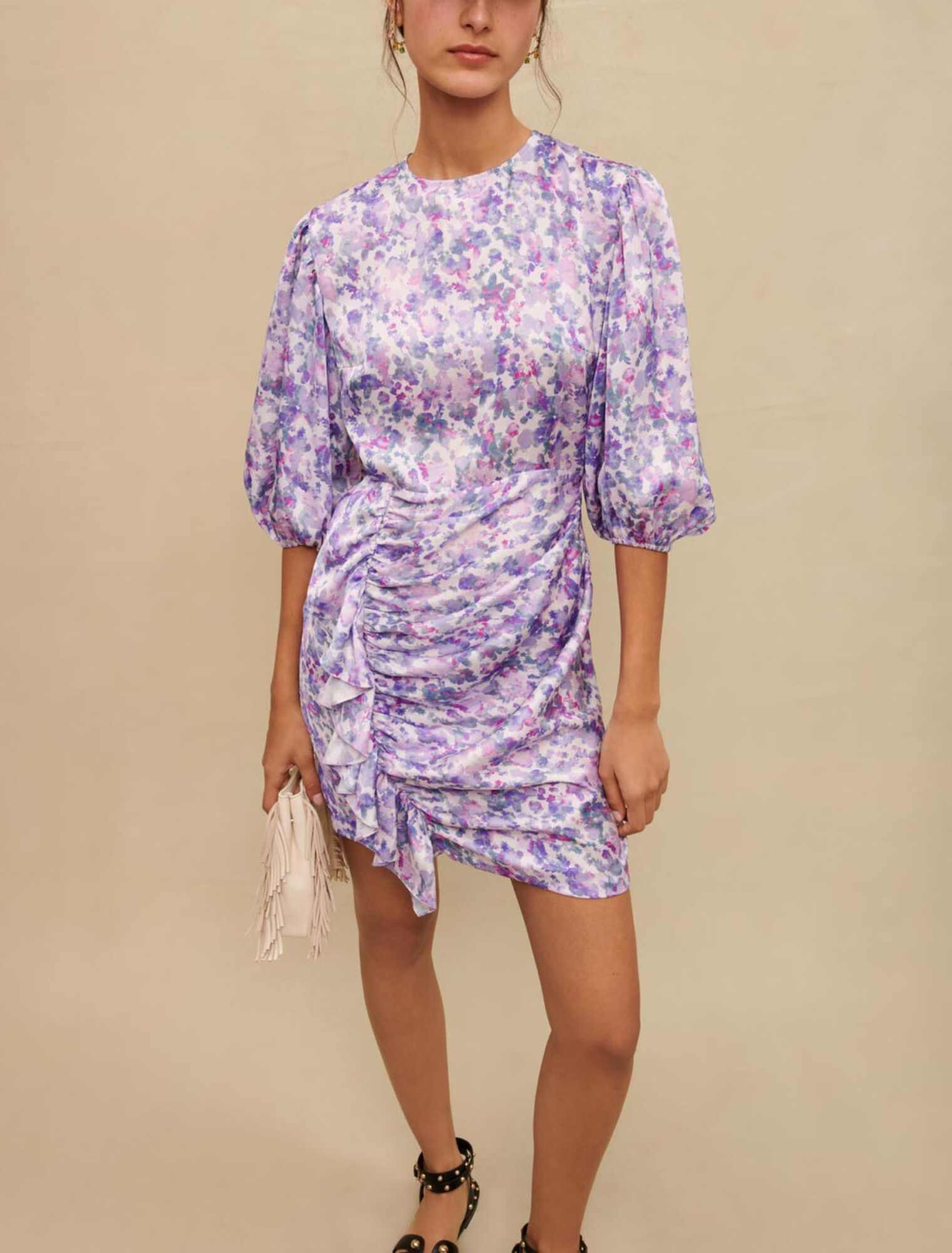 Robe courte drapée fleurie