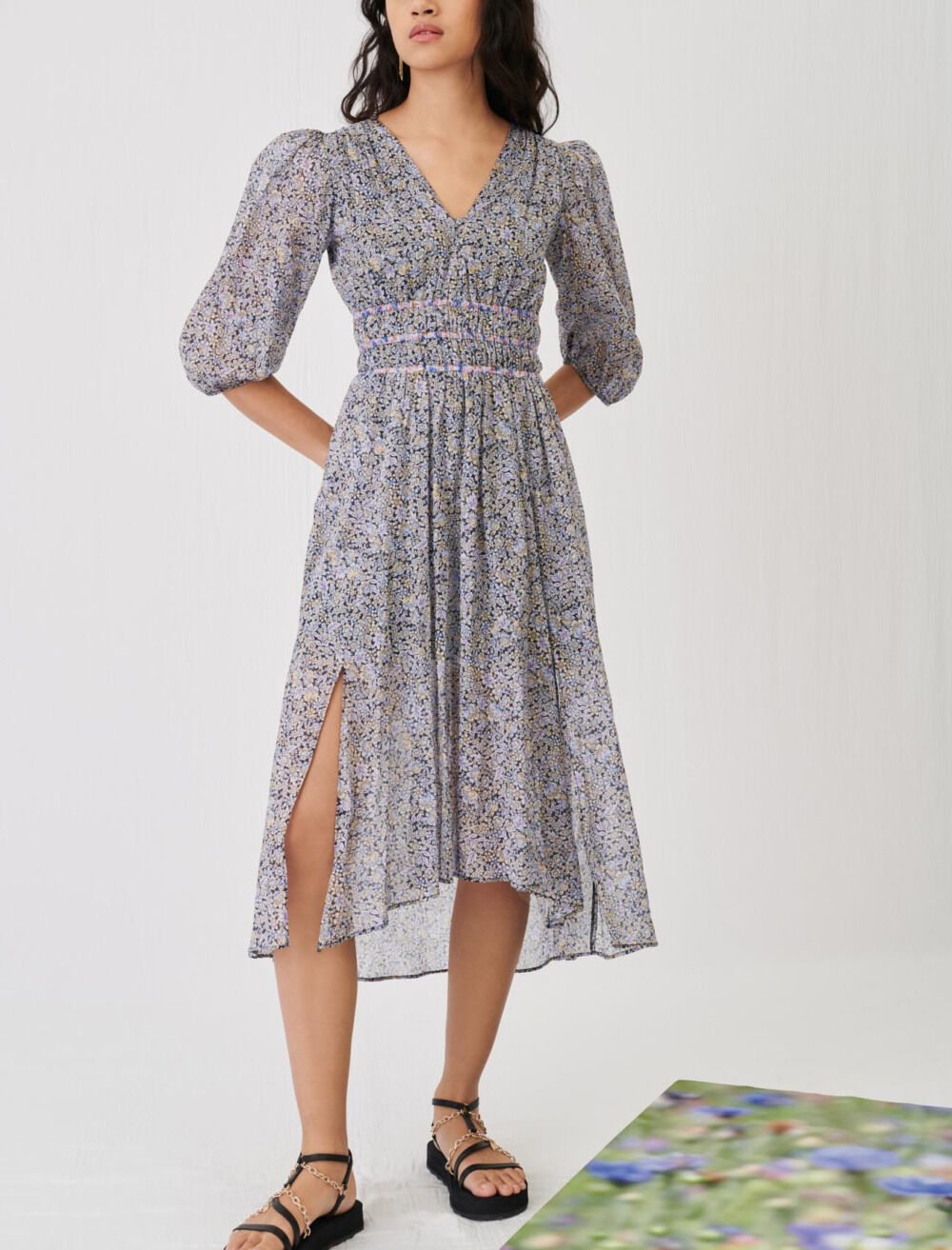 Robe smockee en voile de coton imprime