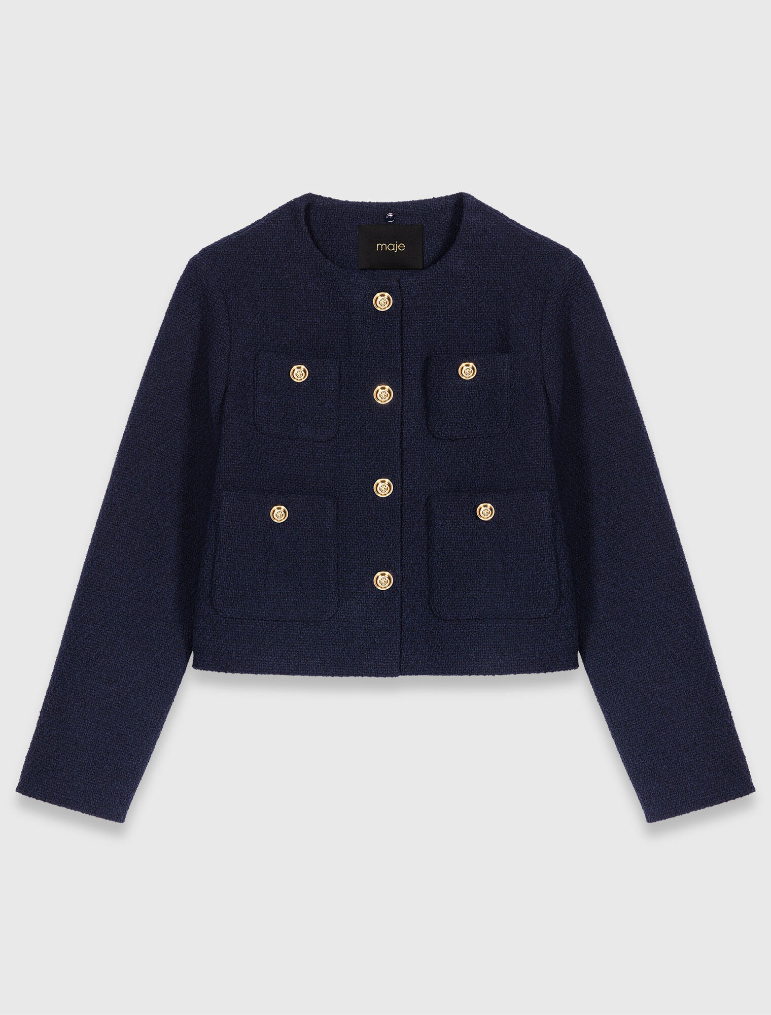 Short tweed jacket, removable col