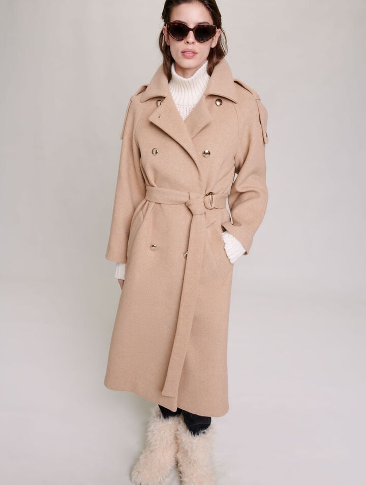 Manteau long en laine m&eacute;lang&eacute;e