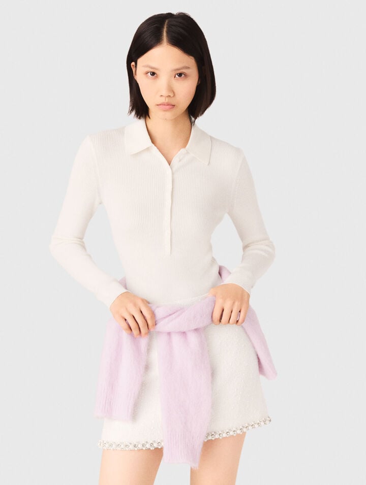 Pull cotelé à col polo