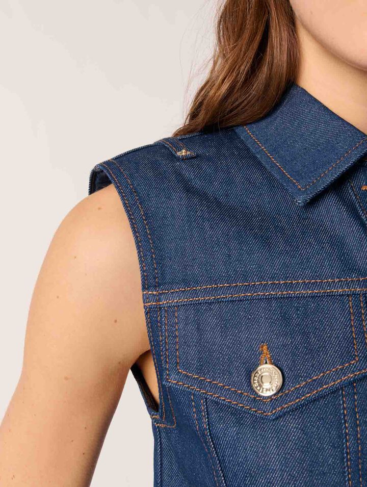 Denim cropped sleeveless jacket