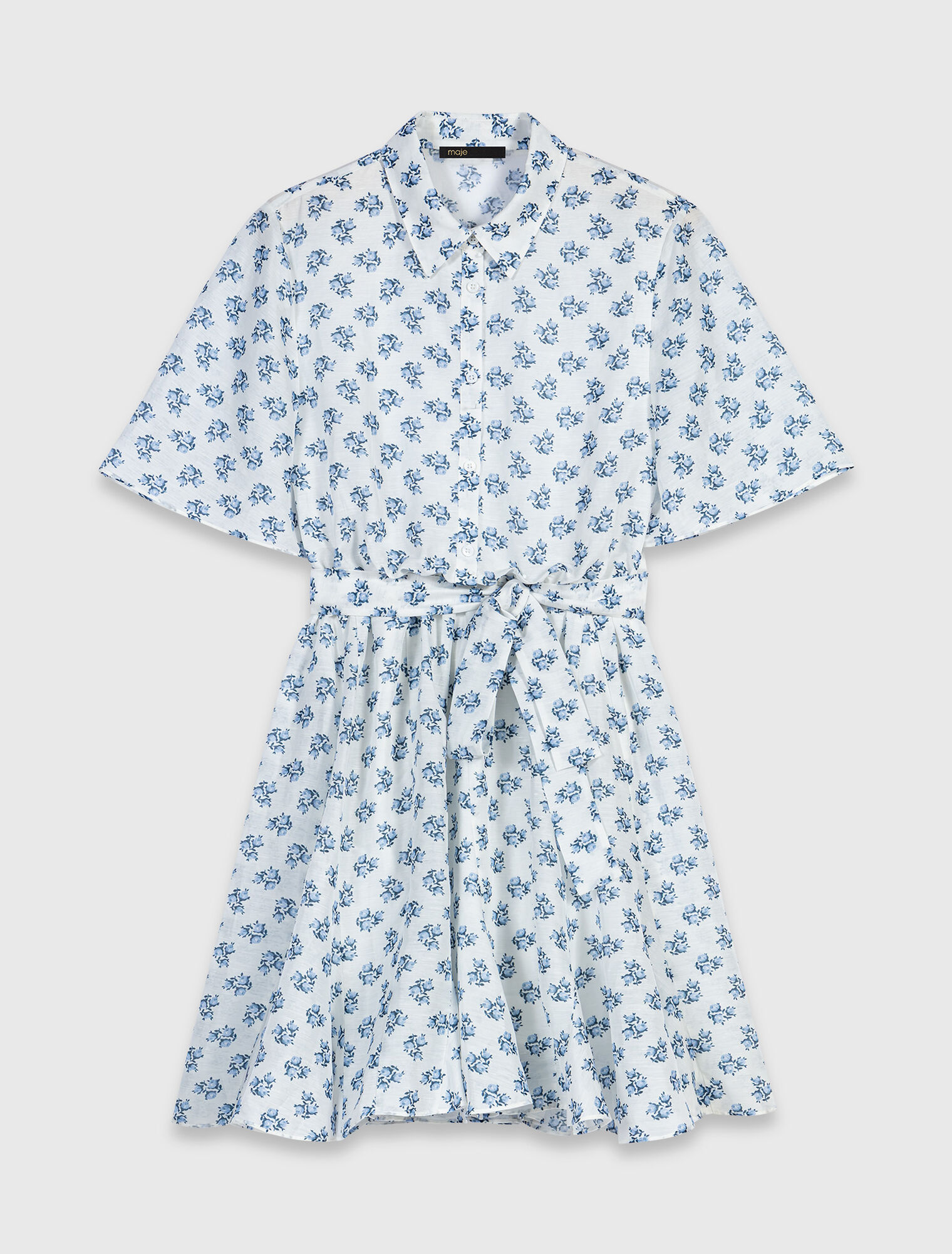 Robe courte imprim&eacute;e en lin m&eacute;lang&eacute;