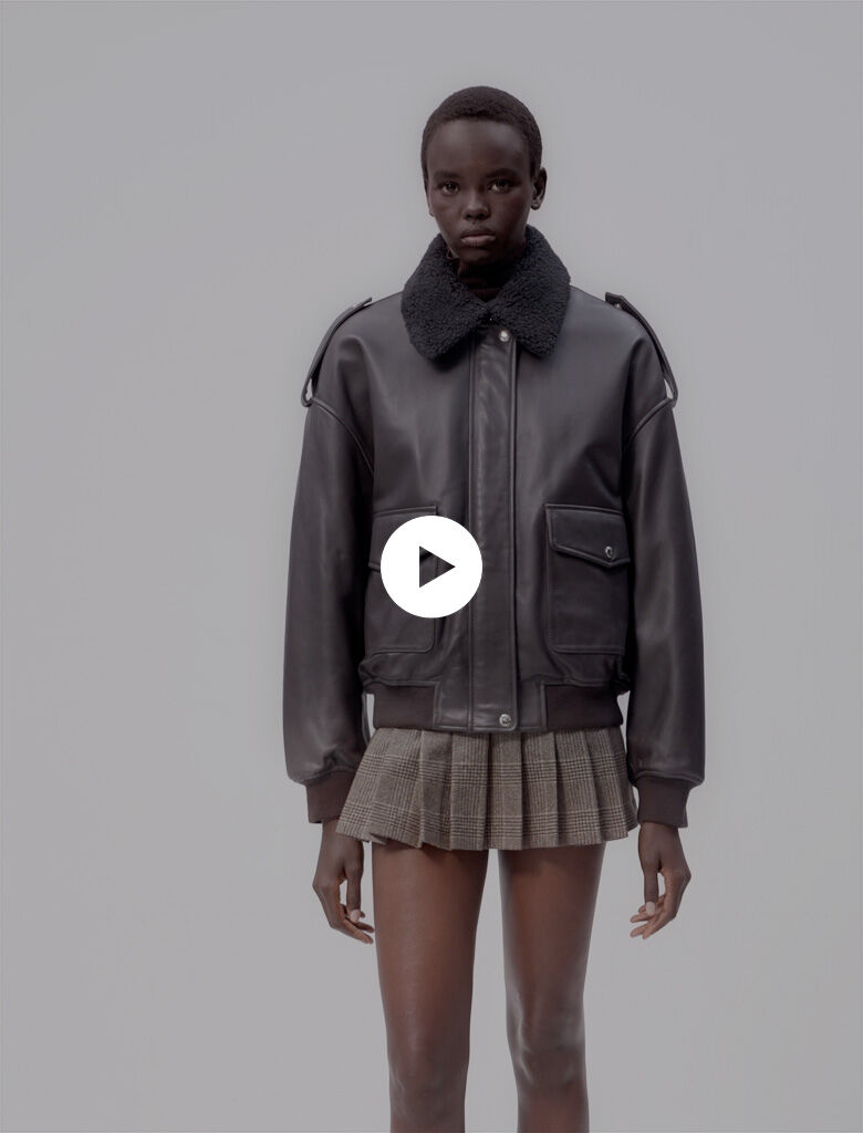 Oversized leather jacket Brown For Women | Maje