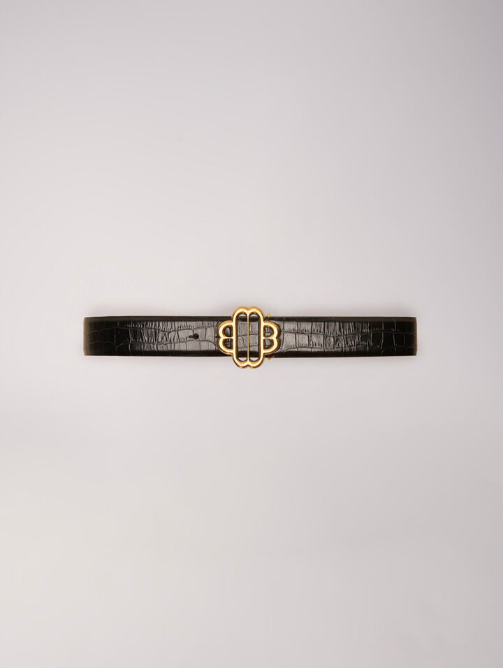 Croc-effect leather double M belt